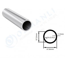 Alüminyum Boru Dış Çap 56mm  Et Kalınlık 2mm